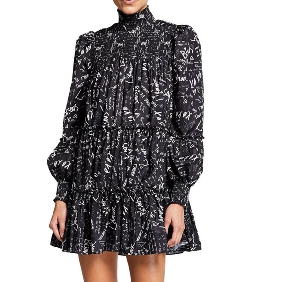 Cinq a Sept Rika Love Note Mini Dress Black NEW - Picture 1 of 12